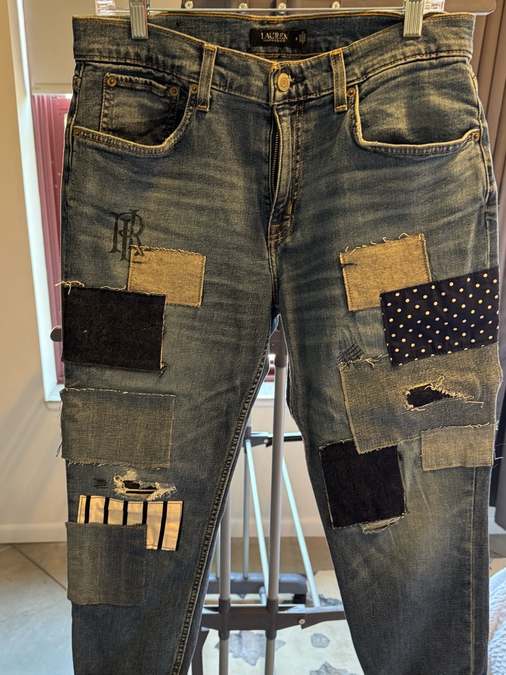 Ralph Lauren Men's Blue Patchwork Slim Straight Jeans